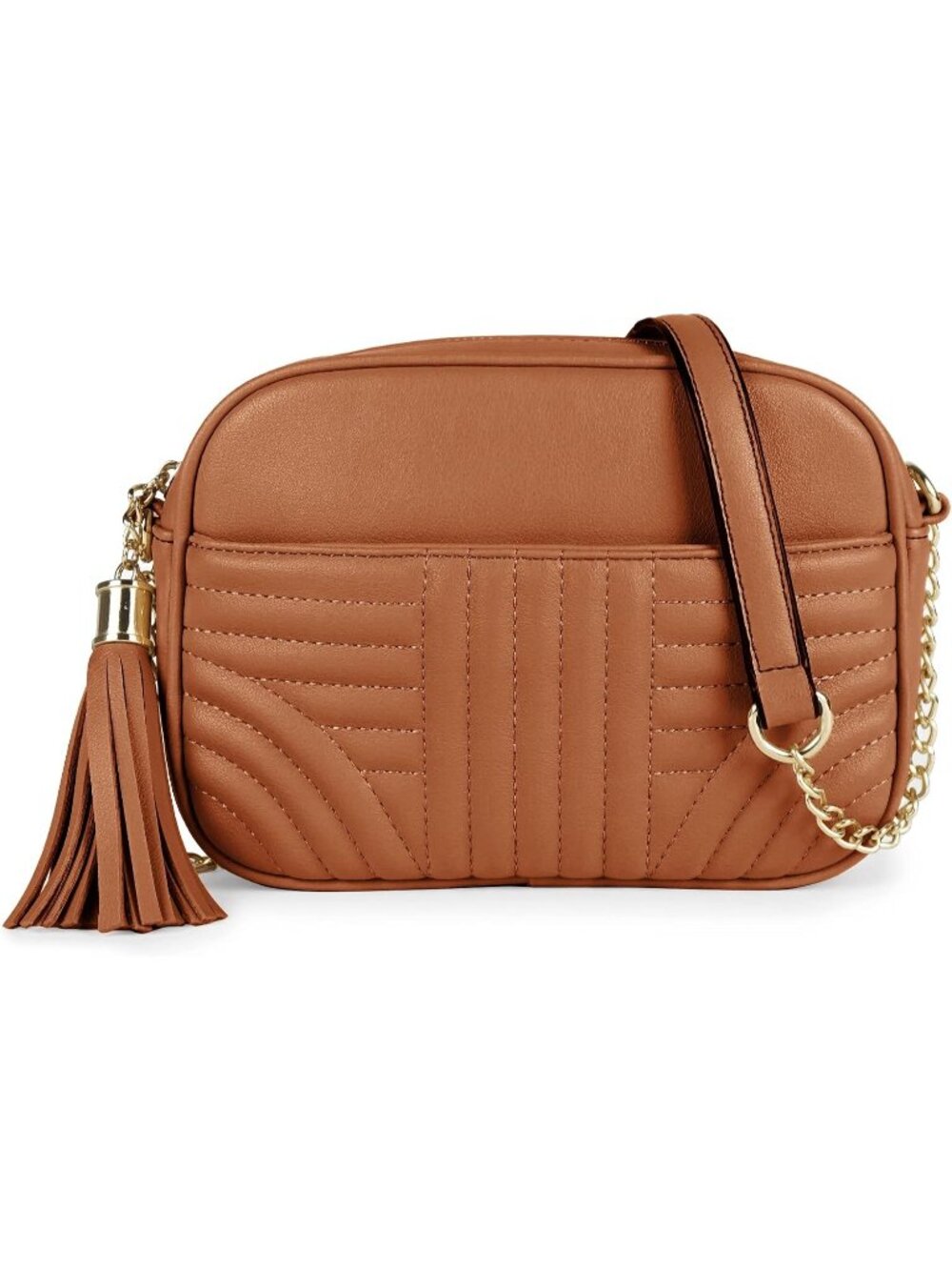 👜Women's Tan Quilted Camera Bag Tassel Crossbody Bag Lightweight Shoulder Bag